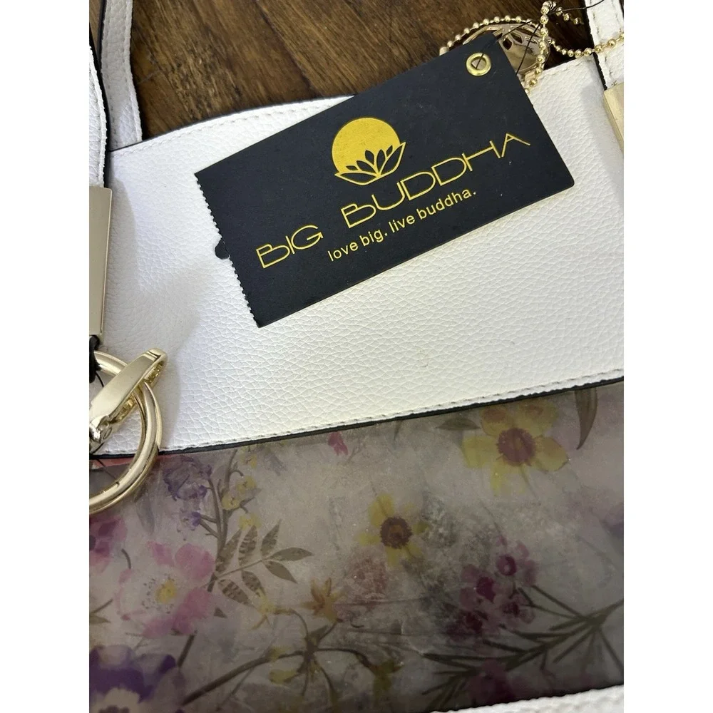 Big Buddha white floral tote bag gold-tone Hardware New Small Pouch Included